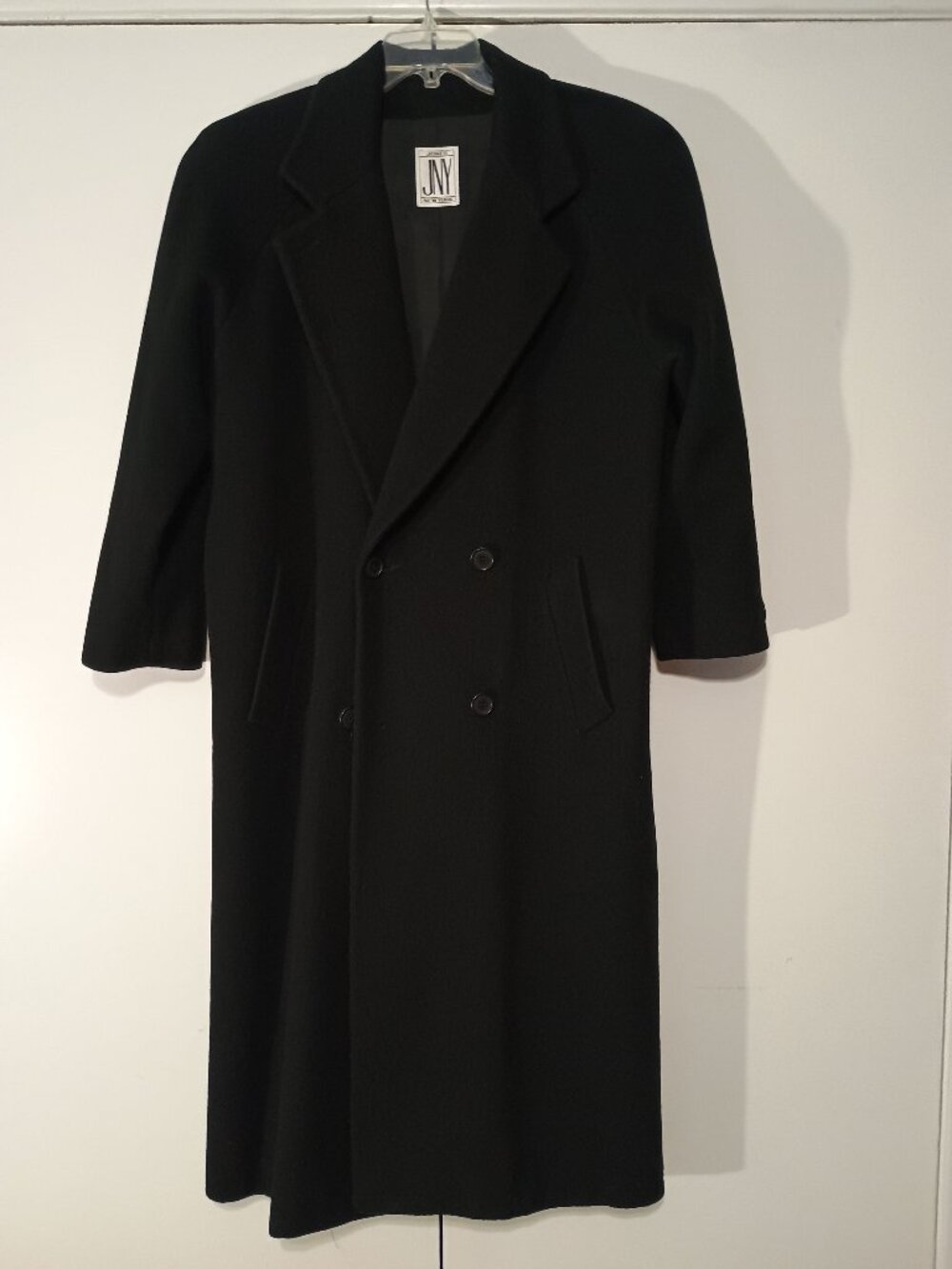 Jones New York Vintage Black 100% Virgin Wool Double Breasted Maxi Coat XL 16 18 - Picture 3 of 11